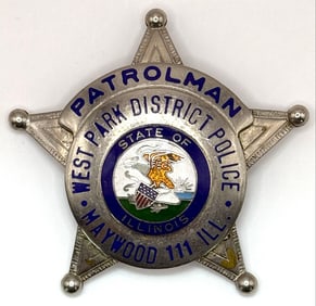 Obsolete C.H. Hanson Maywood Illinois West Park District Police Patrolman Star Badge #111
