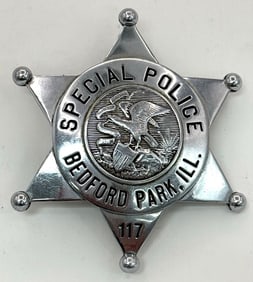 Obsolete C.H. Hanson Bedford Park Illinois Special Police Star Badge #117
