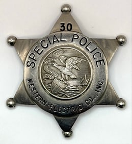 Obsolete W.S. Darley Western Electric Co. Illinois Special Police Star Badge #30
