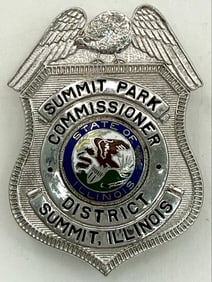 Obsolete Summit Illinois Summit Park District Commissioner Shield Badge