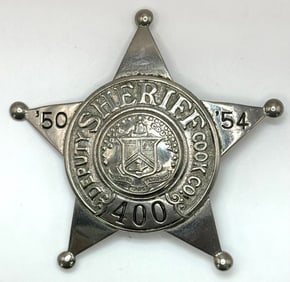 Obsolete Meyer & Wenthe 1950-54 Cook County Illinois Deputy Sheriff Star Badge #400