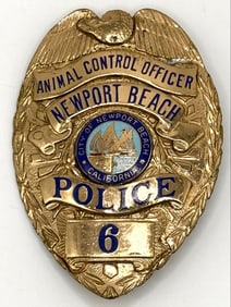 Obsolete Entenmann-Rovin Newport Beach California Police Animal Control Officer Shield Badge #6