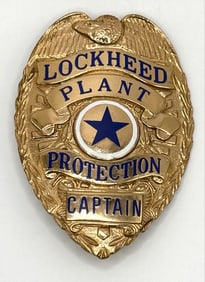 Obsolete Entenmann-Rovin Lockheed Plant Protection Captain Shield Badge