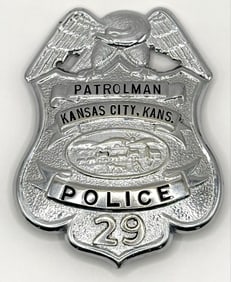 Obsolete Kansas City Kansas Police Patrolman Shield Badge #29