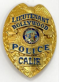 Obsolete Hollywood California Police Lieutenant Shield Badge