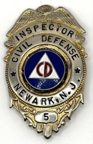 Obsolete Newark New Jersey Civil Defense Inspector Shield Badge #5