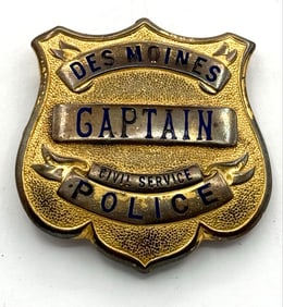 Obsolete 1948 Des Moines Iowa Civil Service Police Captain Shield Badge