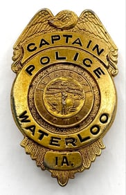 Obsolete Russell Uniform Co. Waterloo Iowa Police Captain Shield Badge