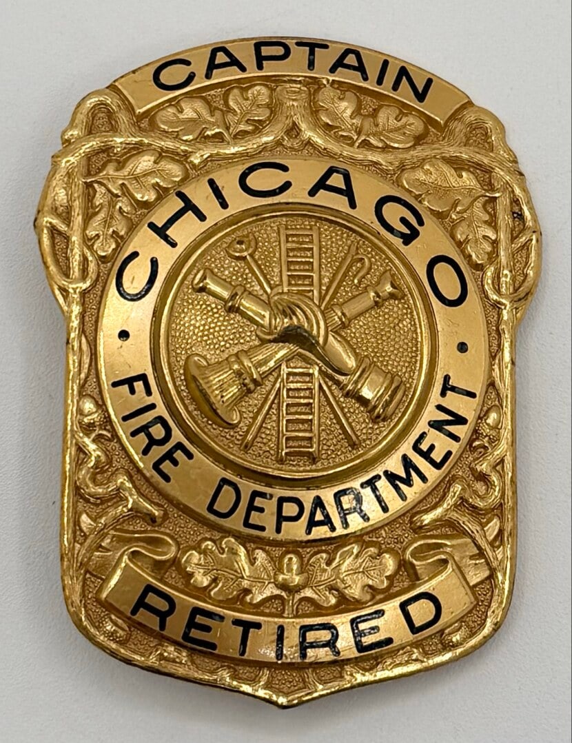 Obsolete Named C.H. Hanson Chicago Fire Department Captain Retired Badge (1 of 2)