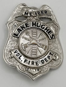 Obsolete Lake Hughes California Volunteer Fire Department Member Shield Badge