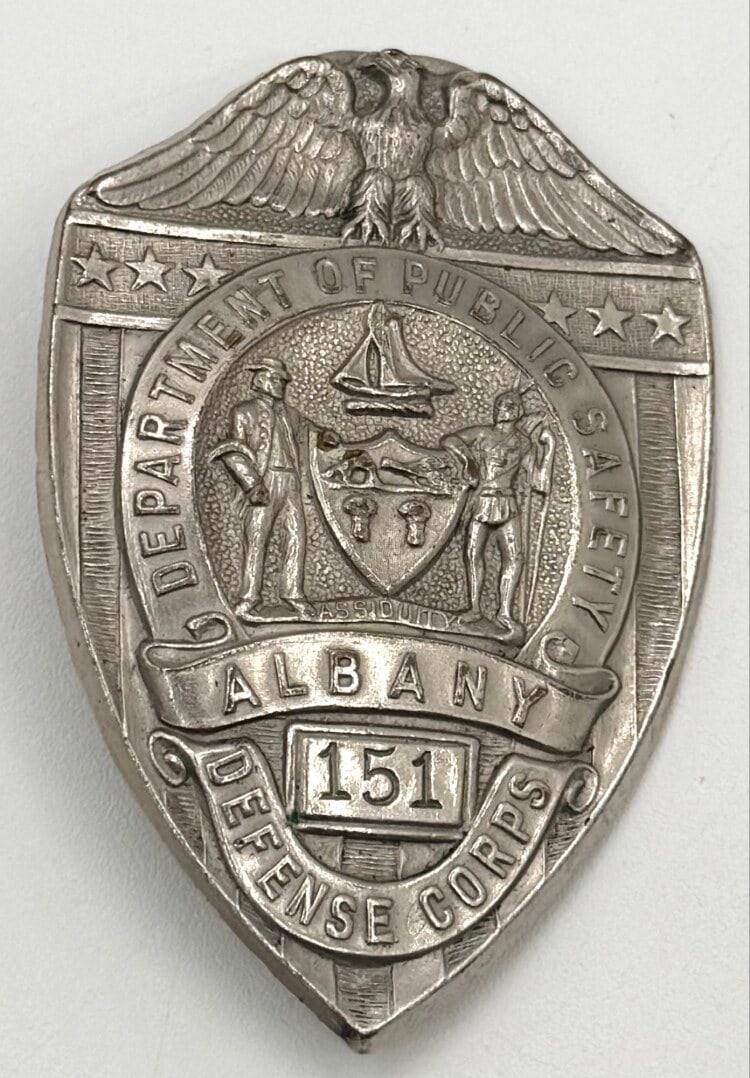 Obsolete Albany New York Department Of Public Safety Defense Corps Shield Badge #151 (1 of 2)
