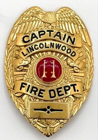 Obsolete Blackinton Lincolnwood Illinois Fire Department Captain Shield Badge