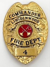 Obsolete Lincolnwood Illinois Fire Department Commander Shield Badge #4