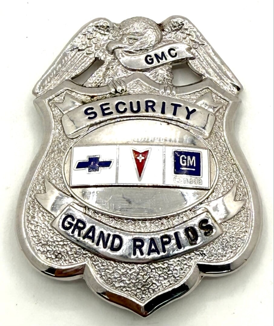 Obsolete Grand Rapids Michigan GMC Security Shield Badge (1 of 2)