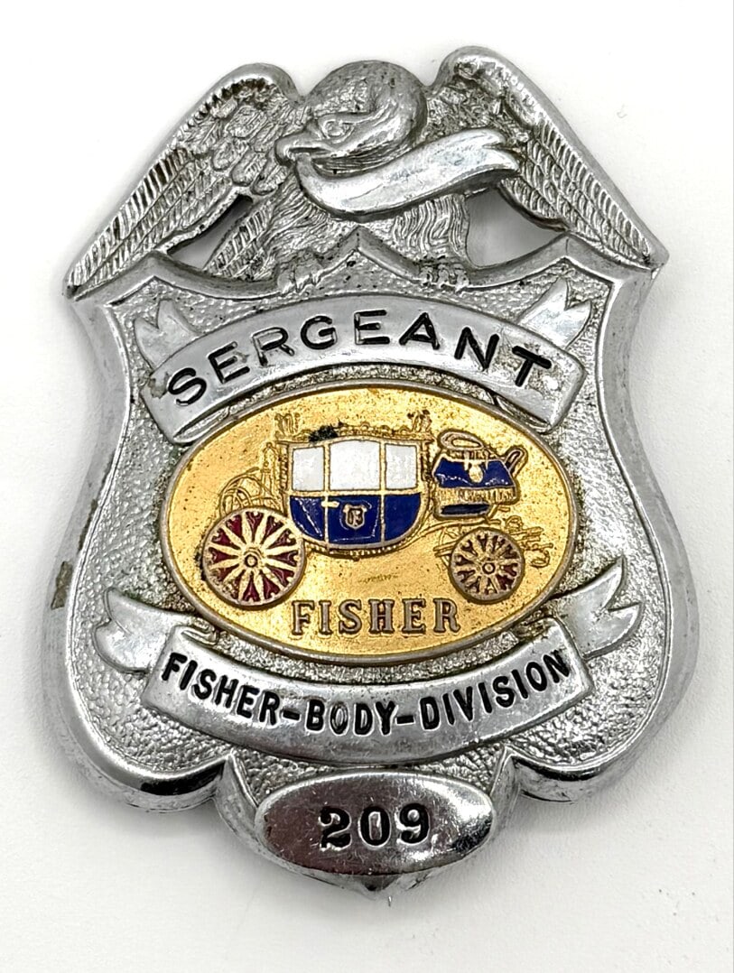 Obsolete Fisher Body Division Sergeant Shield Badge #209 (1 of 2)