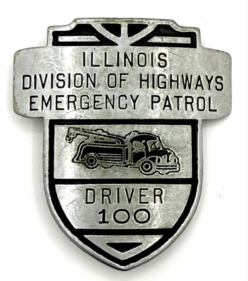 Obsolete C.H. Hanson Illinois Division Of Highways Emergency Patrol Driver Shield Badge #100 (1 of 2)