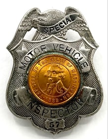 Obsolete State Of Washington Special Motor Vehicle Inspector Shield Badge #57
