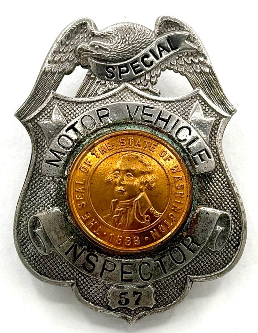Obsolete State Of Washington Special Motor Vehicle Inspector Shield Badge #57 (1 of 2)