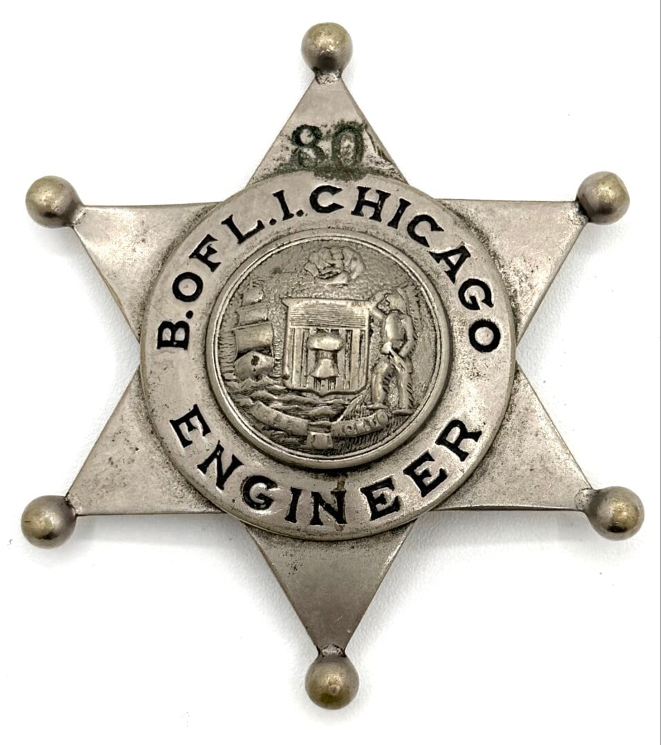 Obsolete S.D. Childs B. Of L.I. Chicago Engineer Star Badge (1 of 2)