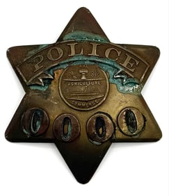 Obsolete C.H. Hanson Agriculture & Commerce Seal Police Pie Plate Wallet Badge #0000