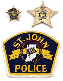 Obsolete Blackinton St. John Indiana Police Chief Badge, Patch & Lapel Badge