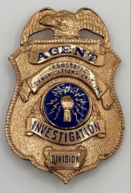 Obsolete Entenmann-Rovin Co. Industrial Communications Unit Inc. Investigation Agent Shield Badge