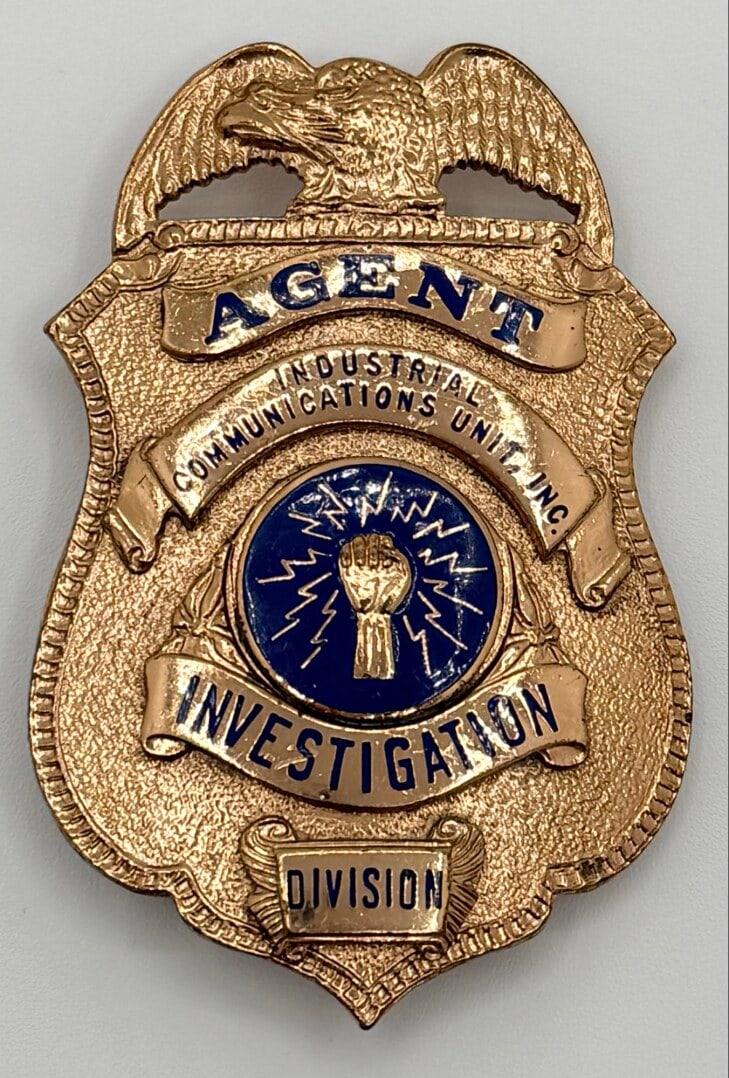 Obsolete Entenmann-Rovin Co. Industrial Communications Unit Inc. Investigation Agent Shield Badge (1 of 2)