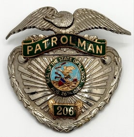 Obsolete Entenmann-Rovin State Of Illinois Patrolman Hat Badge #206