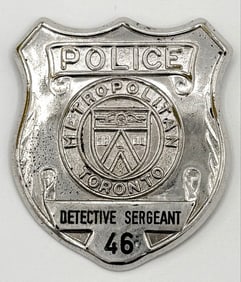 Obsolete City Of Toronto Metropolitan Police Detective Sergeant Shield Badge #46