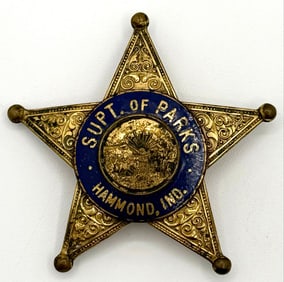 Obsolete C.H. Hanson Hammond Indiana Superintendent Of Parks Star Badge