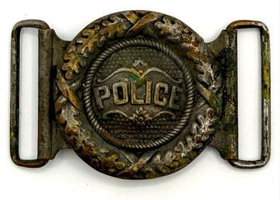 Antique Gordon Clasp Company "Police" Brass Belt Buckle
