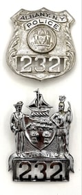 Obsolete Albany New York Police Shield Badge And Matching Hat Badge #232