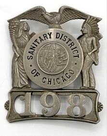 Obsolete Sanitary District Of Chicago Hat Badge #198