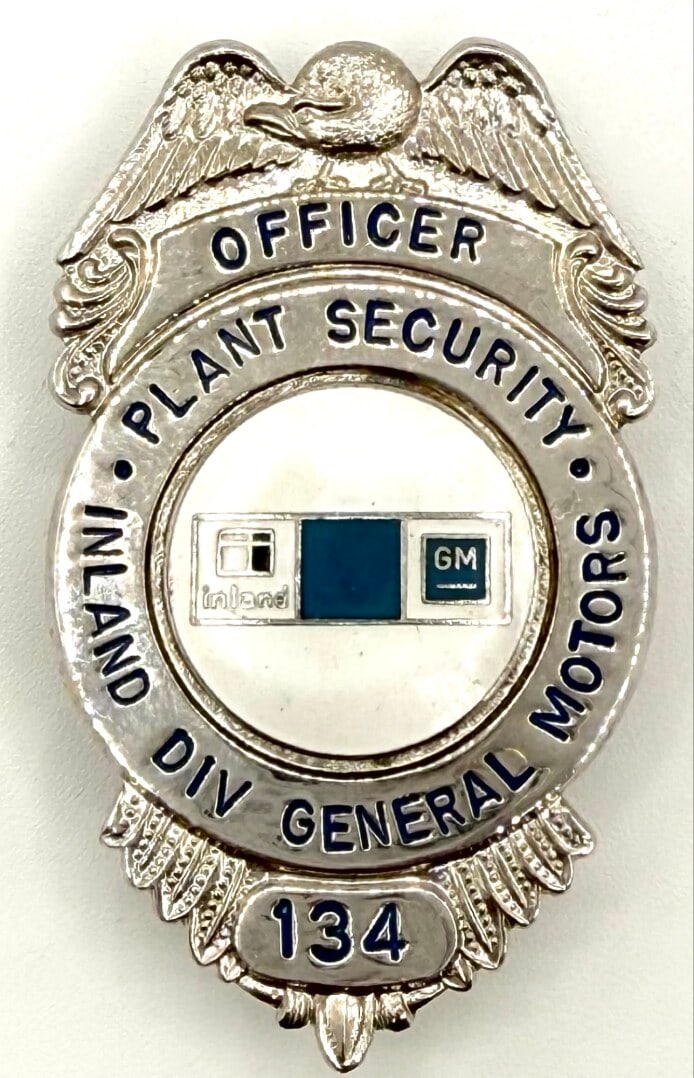 Obsolete Inland Division General Motors Plant Security Officer Shiel Badge #134 (1 of 2)