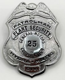 Obsolete General Motors Hydra-Matic Division Plant Security Officer Shield Badge #25