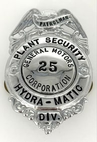 Obsolete General Motors Hydra-Matic Division Plant Security Officer Shield Badge #25