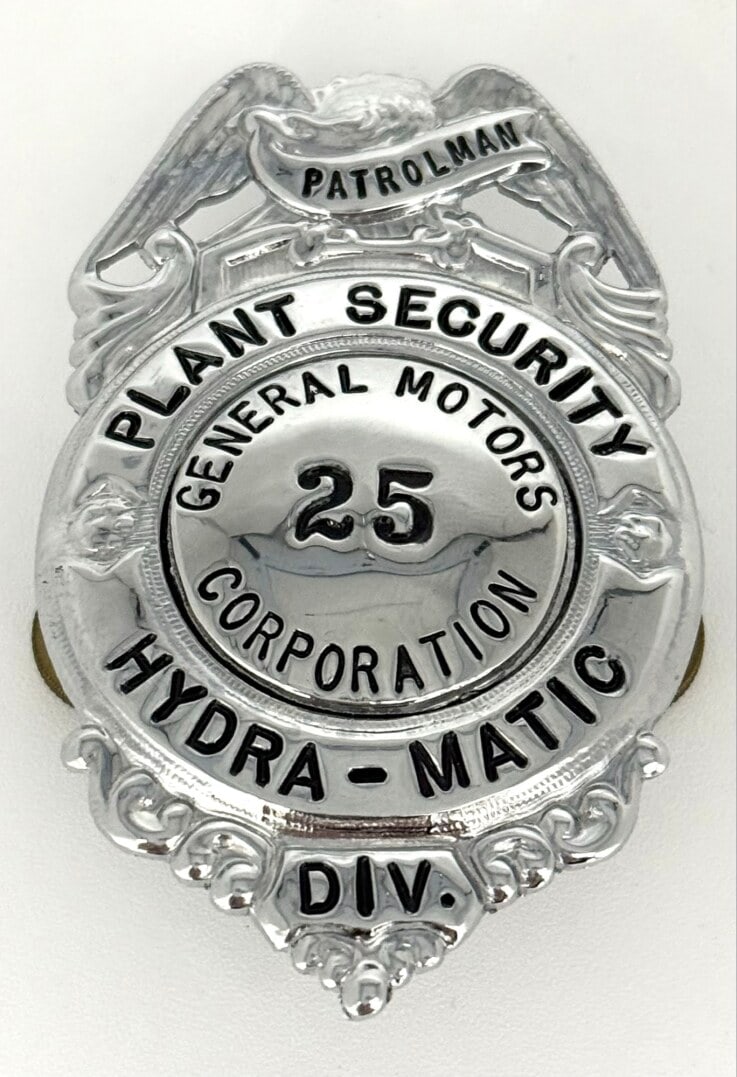Obsolete General Motors Hydra-Matic Division Plant Security Officer Shield Badge #25 (1 of 2)
