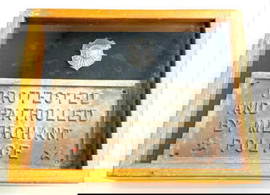 Framed State Of Illinois Merchants Security Shield Badge With Aluminum Plaque