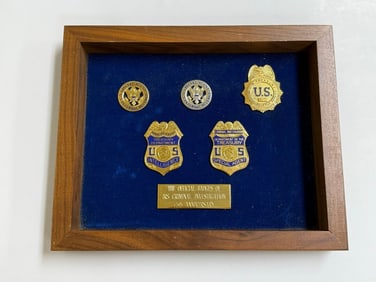 Framed Set Of Five Official IRS Criminal Investigation Special Agent Badges