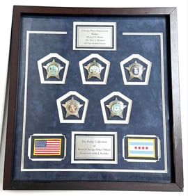 Framed Set Of Five Chicago Police Badges Minted To Honor The Men & Women Of Our Armed Forces
