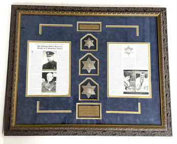Framed Set Of Three 1917 - 1920 Chicago Police Reserves Star Badges