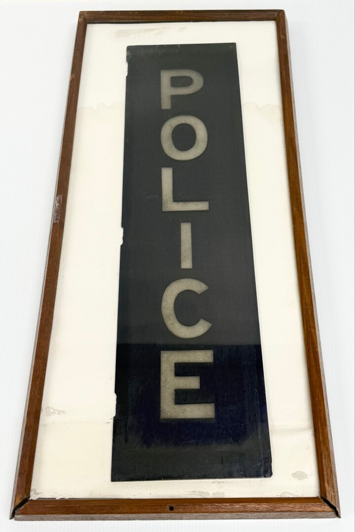 Vintage Police Lightbox / Sign Blue & White Glass Lens (1 of 3)