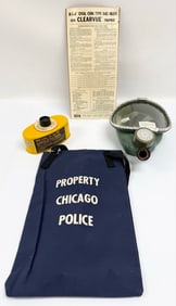 Vintage Chicago Police MSA Oval Chin Type Gas Mask With Bag & Canister In Box