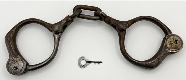 Pair Of Antique Bean Cobb Style Prison Handcuffs