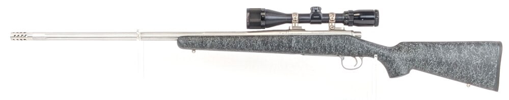 Remington Model 700 .22-250 Rem Bolt Action Target Rifle: Manufacturer: Remington, Model: 700, Type: Rifle, Caliber/Gauge: .22-250 Rem, Barrel: 27-3/4 inch Fluted Heavy Barrel w/ Compensator, Choke: , Finish: Stainless Steel, Grip: , Stock: Polymer, Conditio