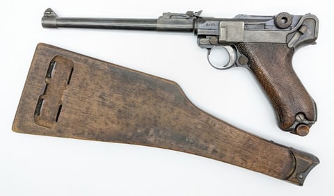 WWI German 1917 DWM P.08 Artillery Luger 9mm Semi Auto Pistol w/ Stock