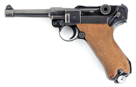WWII German 1942 Mauser Werke P.08 Luger #'s Matching 9mm Semi Auto Pistol