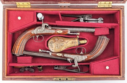 Ornate Cased French 11.7mm Percussion Dueling Pistols