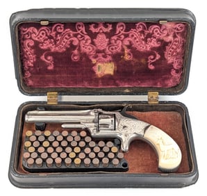 Smith & Wesson No.1 2nd Issue Engraved .22 Short Revolver w/ Gutta Percha Case