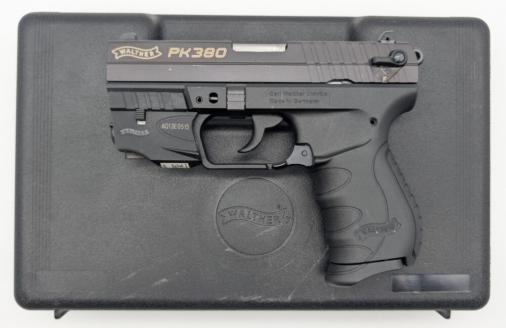 Walther Model PK380 .380 ACP Semi Auto Pistol w/ Case: Manufacturer: Walther, Model: PK380, Type: Pistol, Caliber/Gauge: .380 ACP, Barrel: 3-5/8 inch, Choke: , Finish: Black, Grip: Polymer, Stock: , Condition: Very nice with light wear from use and handli